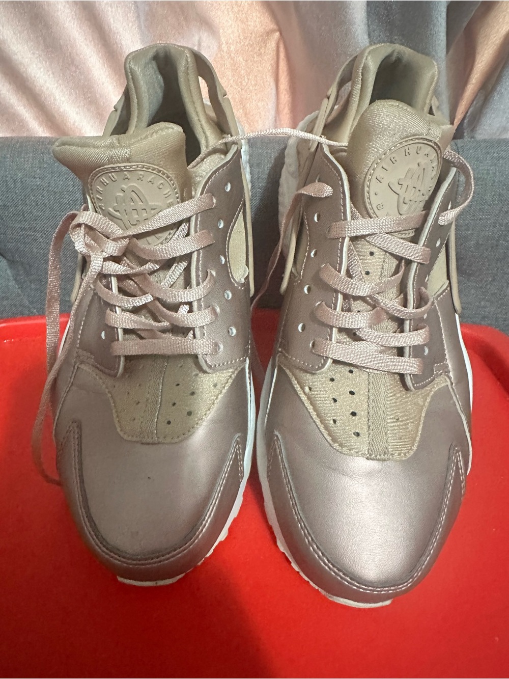 Women’s Metallic Rose Gold Nike Huarache Sneakers - Picture 2 of 6